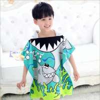 Microfiber Kids Hooded Poncho Beach Bath Towel Shark Printed Children's Hoodie Towel