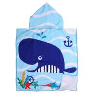 Children Beach Poncho Towel Kids Cartoon Printed Hooded Beach Towel